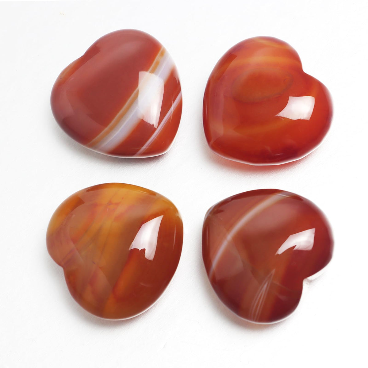 4 Pcs Heart Crystals and Healing Stones, 1.2" Red Agate Polished Love Carved Palm Worry Stone, Reiki Anxiety Stone Gift for Stress Meditation (Red Agate)