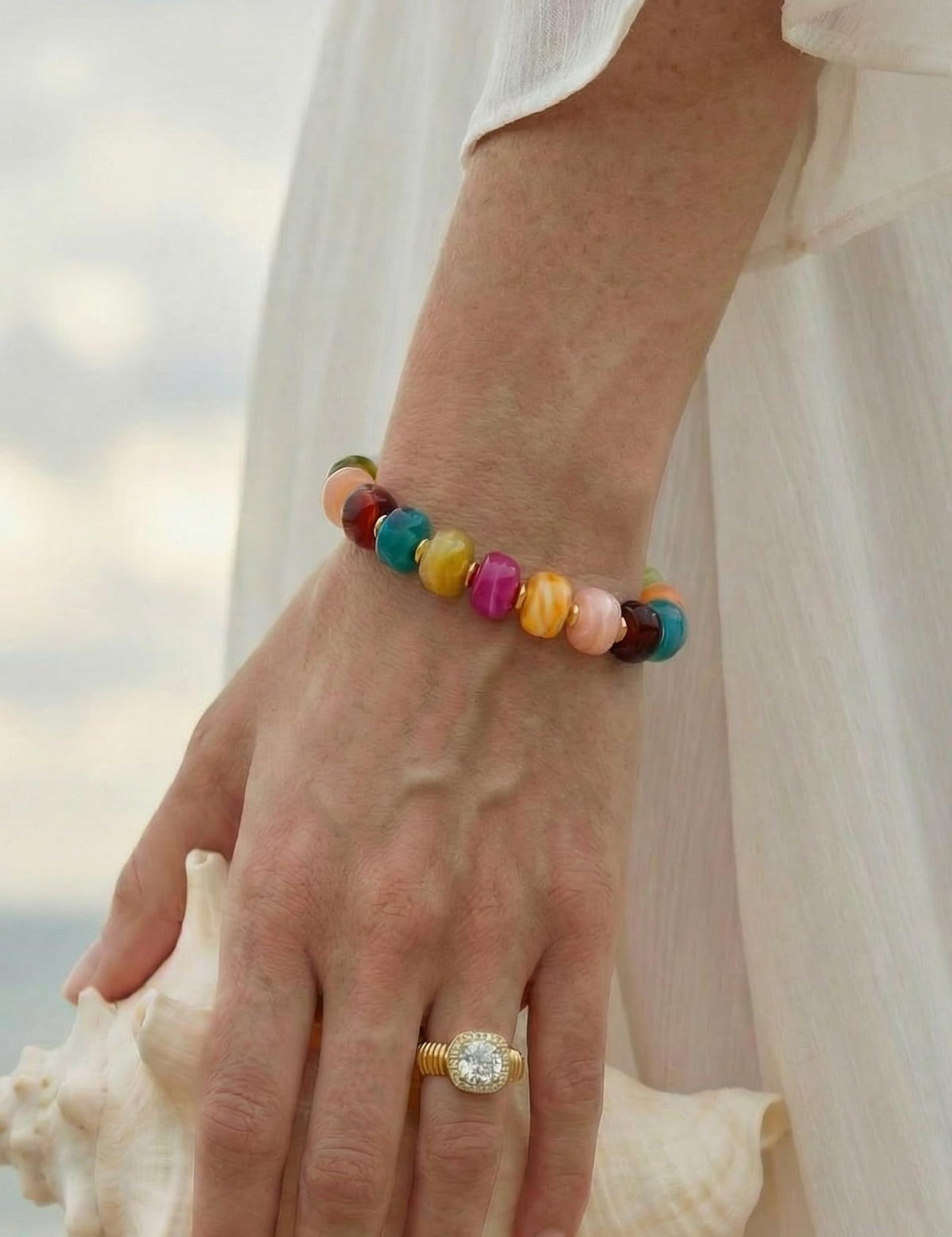 HUAYUNFANG Chunky Colorful Bracelet for Women Boho Acrylic Resin Beaded Bracelet Handmade Mixed Beads Bracelets Trendy Statement Bracelets Jewelry