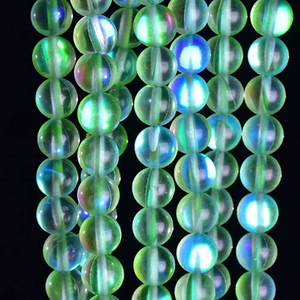 Asingeloo 38PCS 10mm Natural Crystal Beads,Green Mystic Aura Quartz Gemstone Frosted Matte Titanium Round Loose Spacer Beads 15 inch Full Strand Crystal Healing Power Quartz