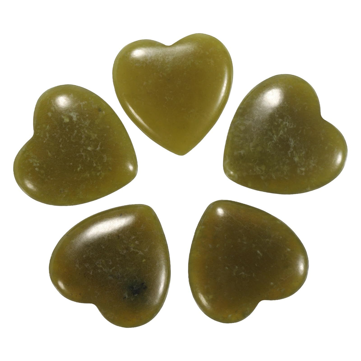 uxcell 5 Pcs Olive Jade Crystal Stones Heart Shaped, 2 cm Tumbled Stones and Crystals, Polished Gemstone Rocks for Women Gifts Meditation Crafting Home Decor