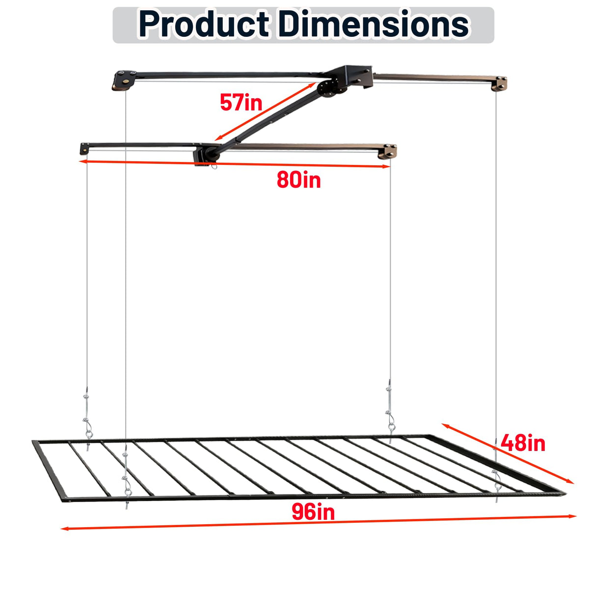 KIPPDURO 4×8 ft Heavy Duty Overhead Garage Storage Rack, 661 lbs Capacity with Safety Lock,Ceiling Mounted Storage Shelf, Steel Garage Ceiling Organizer for Garage, Basement, Warehouse (Black)
