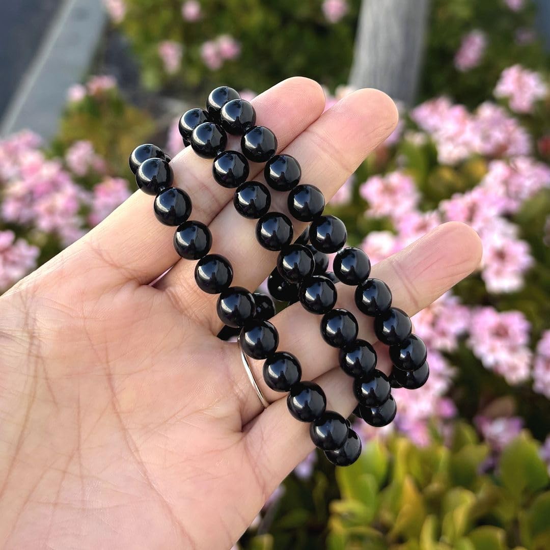 Adabele Real Natural Grade A Black Tourmaline Gemstone Beaded Bracelet 8 inch Stretch Chakra Healing Crystal Stone Jewelry Women Mom Gift GB8-C1