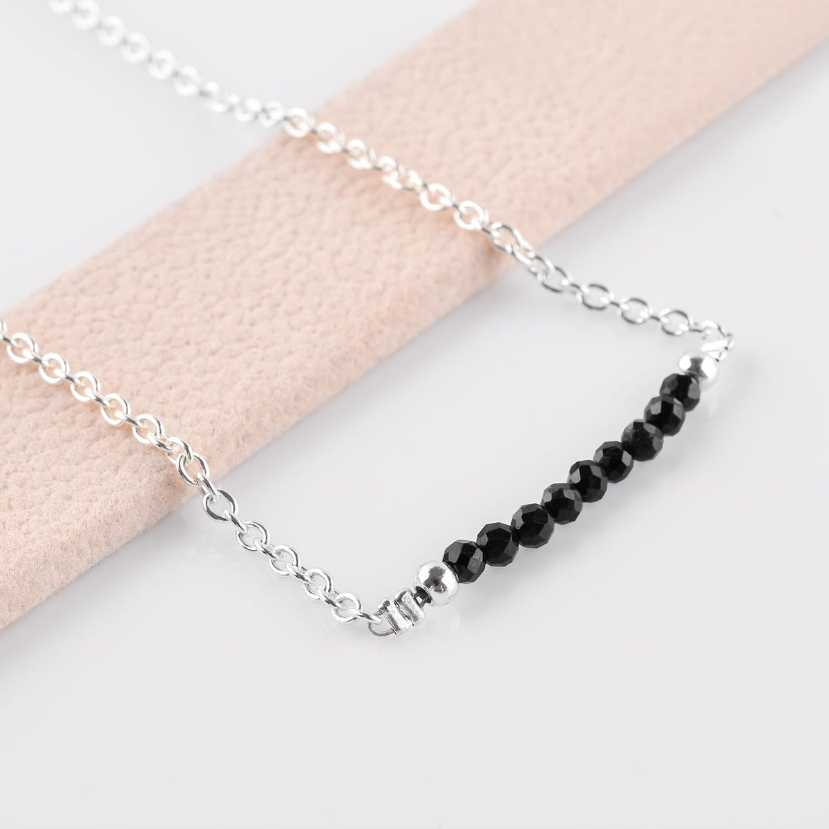 YANARA Black Tourmaline Ankle Bracelets for Women, October Birthstone Jewelry, Natural Gemstone Beads, Handmade Dainty Stone Anklet 9"+1.25" inch Chakra Energy Crystals, Silver Plated Chain