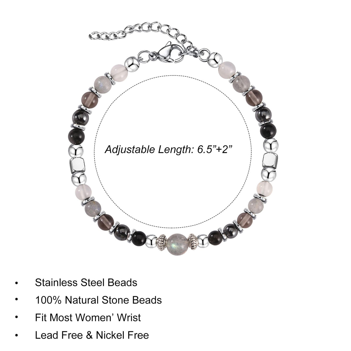 Evil Eye Bracelets Protection Bracelet for Women, Moonstone Bracelet Jewelry with Energy Protection, Tourmaline Hematite Natural Healing Stone Bracelets Emotional Spiritual Hope Jewelry (P)