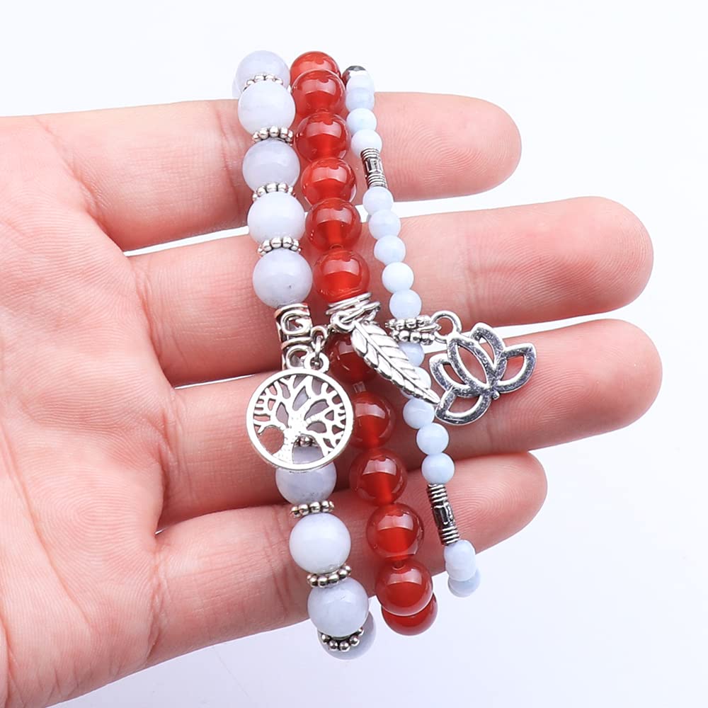 UEUC Tree of Life Yoga Healing Stone Bracelets, Multilayer Lotus Chakra Stone Reiki Bracelet Sets, Anxiety Crystal Natural Stone,for Women Stress Relief(#61)