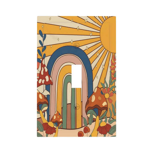 70s Boho Vintage Sun Rainbow Retro Mushroom Floral Single Toggle Light Switch Covers Decorative 1 Gang Wall Plates Cover Electrical Device Switchplate Faceplate for Farmhouse Bathroom