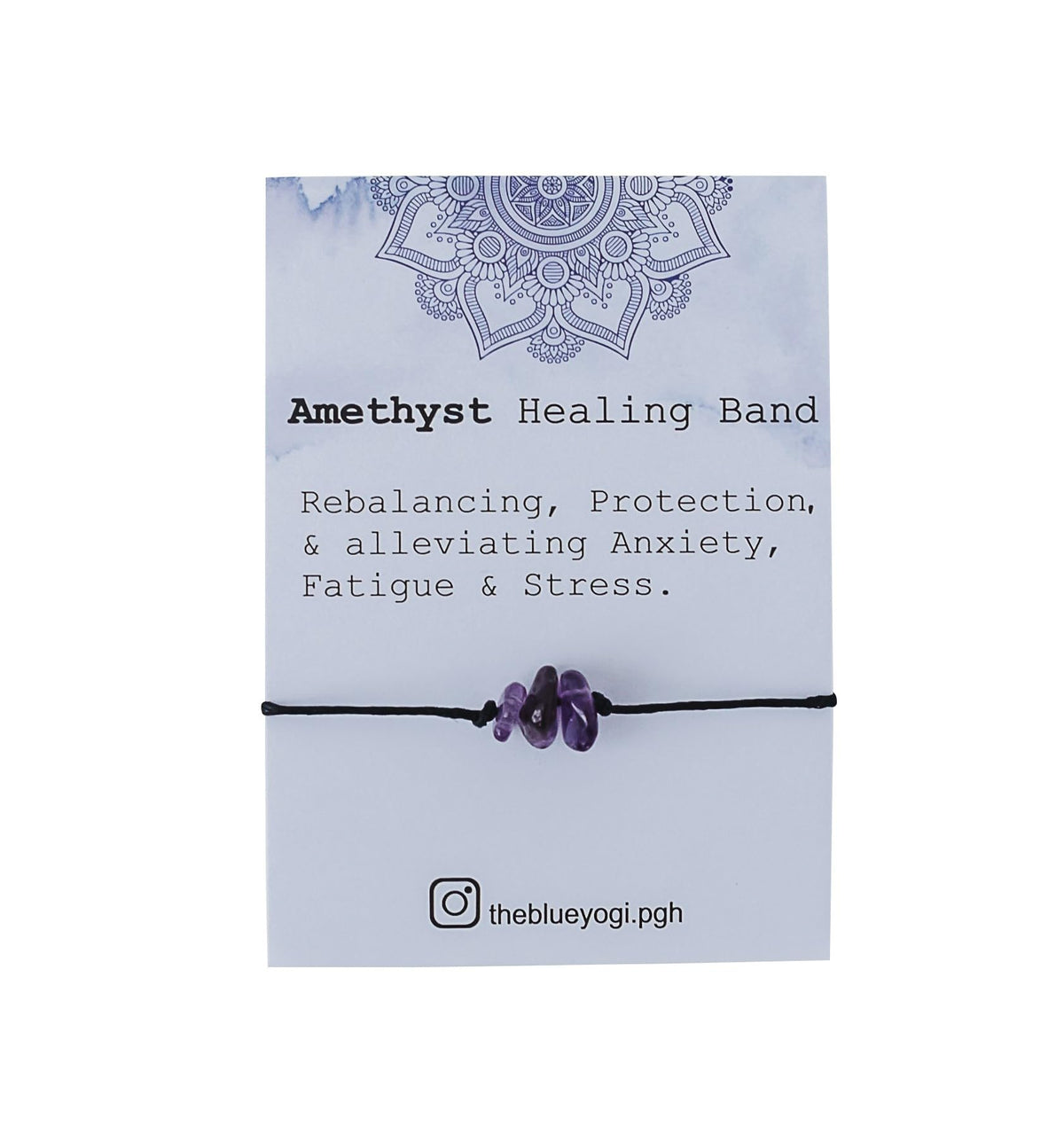 The Blue Yogi Healing band -2 in 1 protection Bracelet/Anklet with an affirmation- Tie Closure (Amethyst)