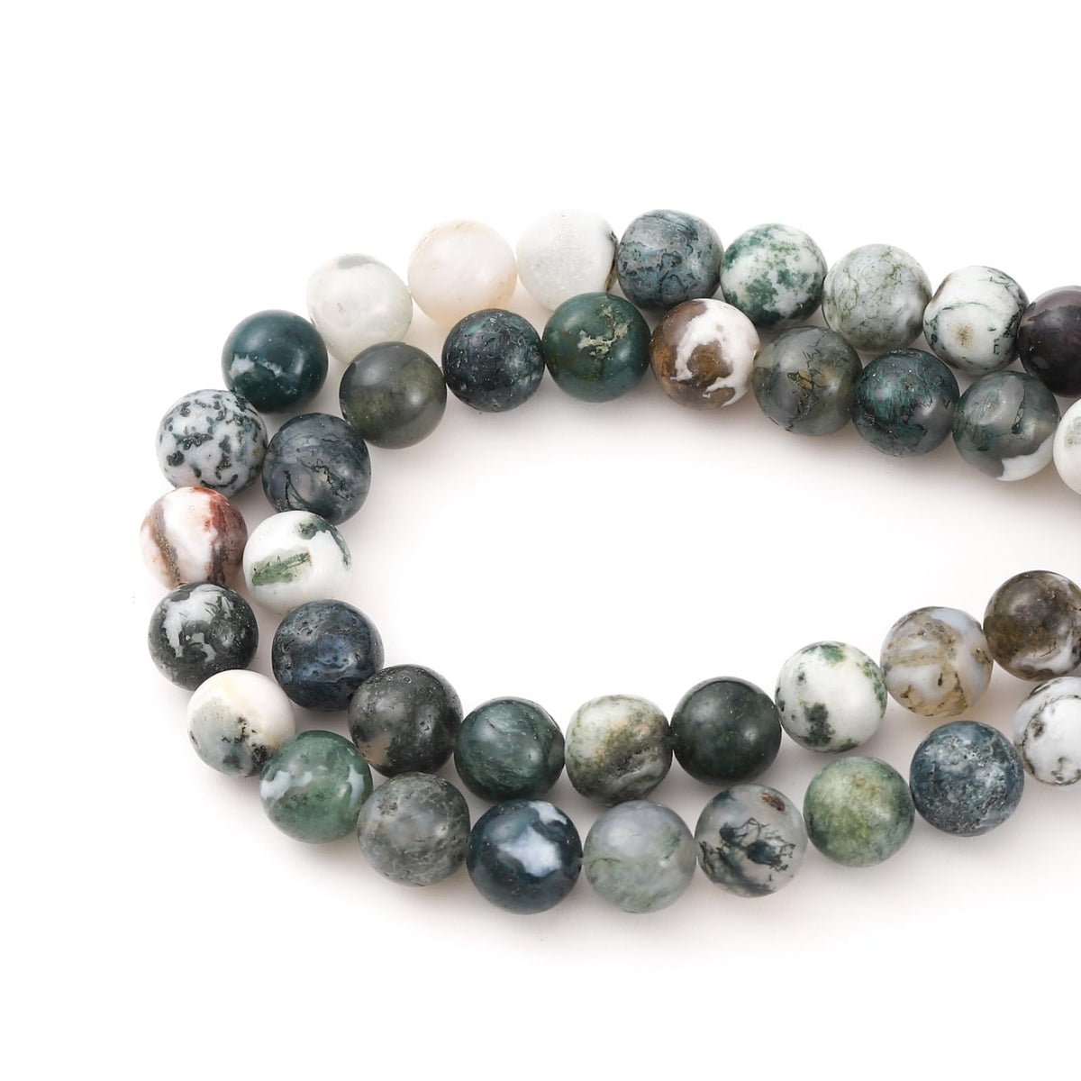 8mm 45pcs DIY Natural Tree Agate Stone Beads Round Healing Crystal Gemstone Loose Beads for Jewelry Making Handmade Bracelet Necklace