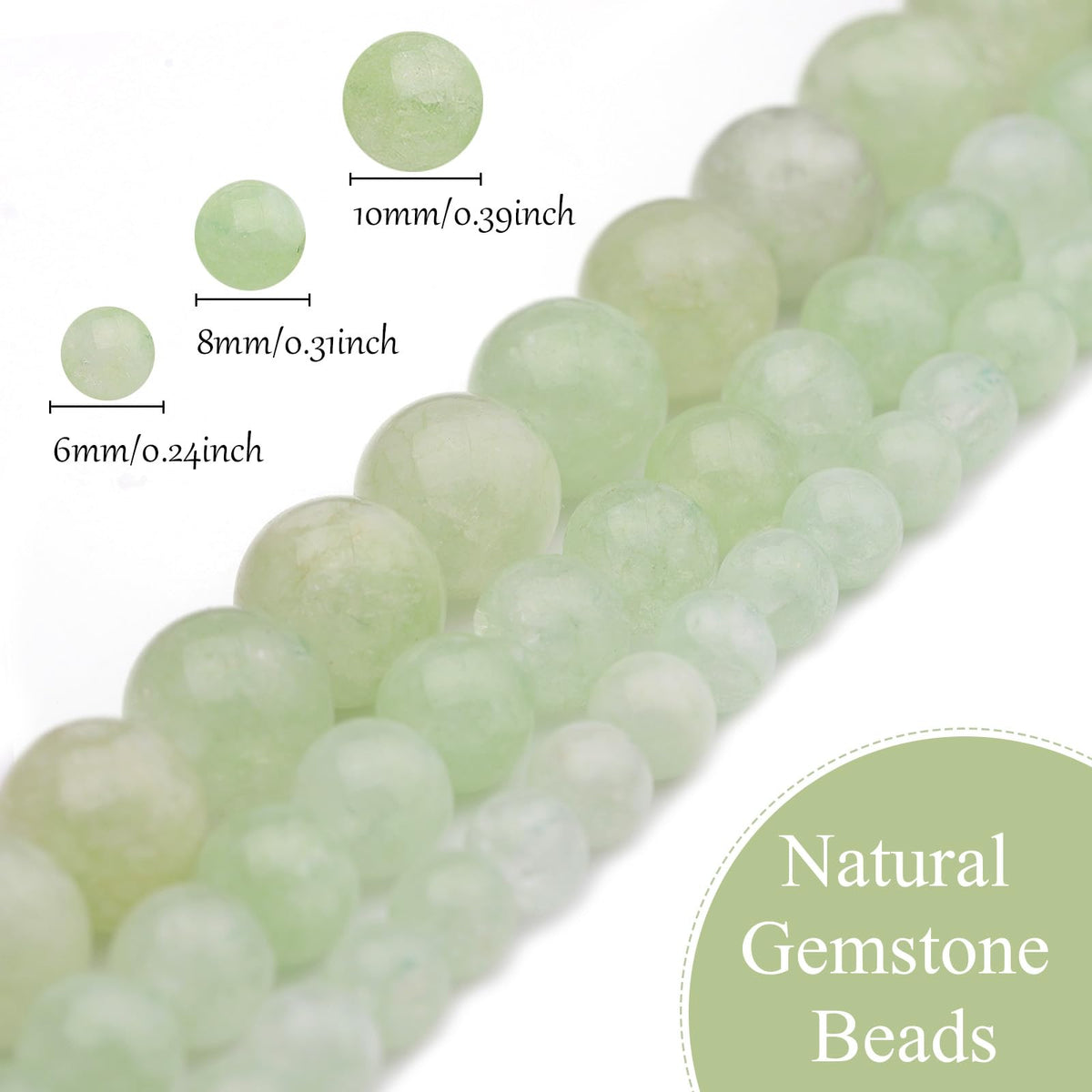 6mm Natural Stone Beads 65pcs Green Burmese Jade Polished Round Smooth Crystal Loose Gemstone Beads for Jewelry Making DIY Bracelet Necklace Earring Crafts Supplies