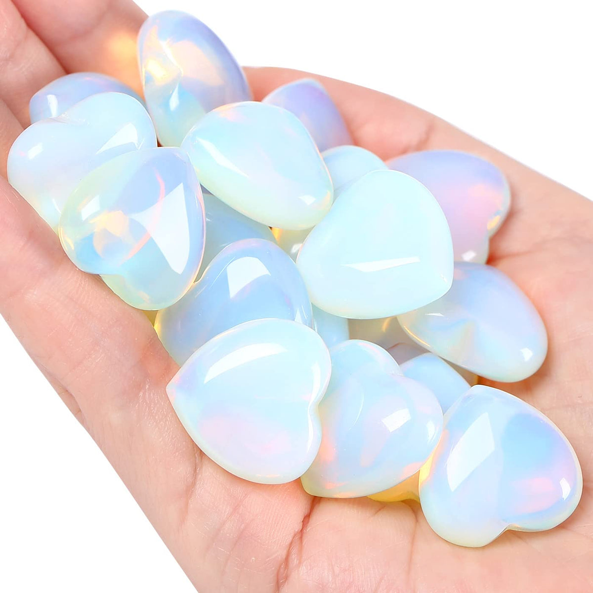 QINJIEJIE 20 PCS Opalite Heart Stones Natural Crystals Polished Healing Pocket Bulk Wholesale Healing Palm Thumb Love Set Reiki Energy Balancing Meditation Gift