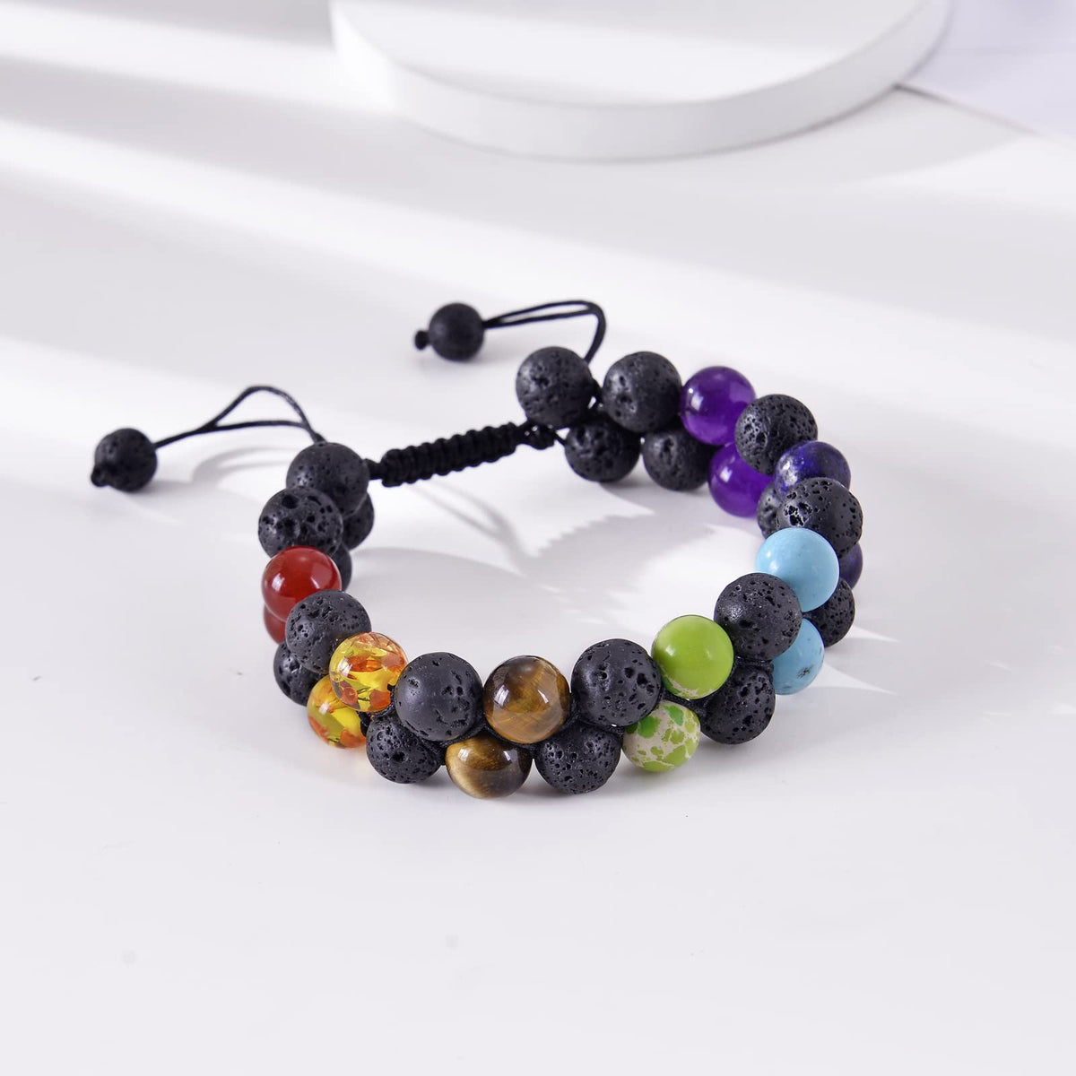 GelConnie Chakra Healing Bracelet Lava Rock 7 Chakra Bead Bracelets Stress Relief Yoga Beads Anxiety Bracelet Aromatherapy Essential Oil Diffuser Bracelet Bangle for Women Birthday Gift