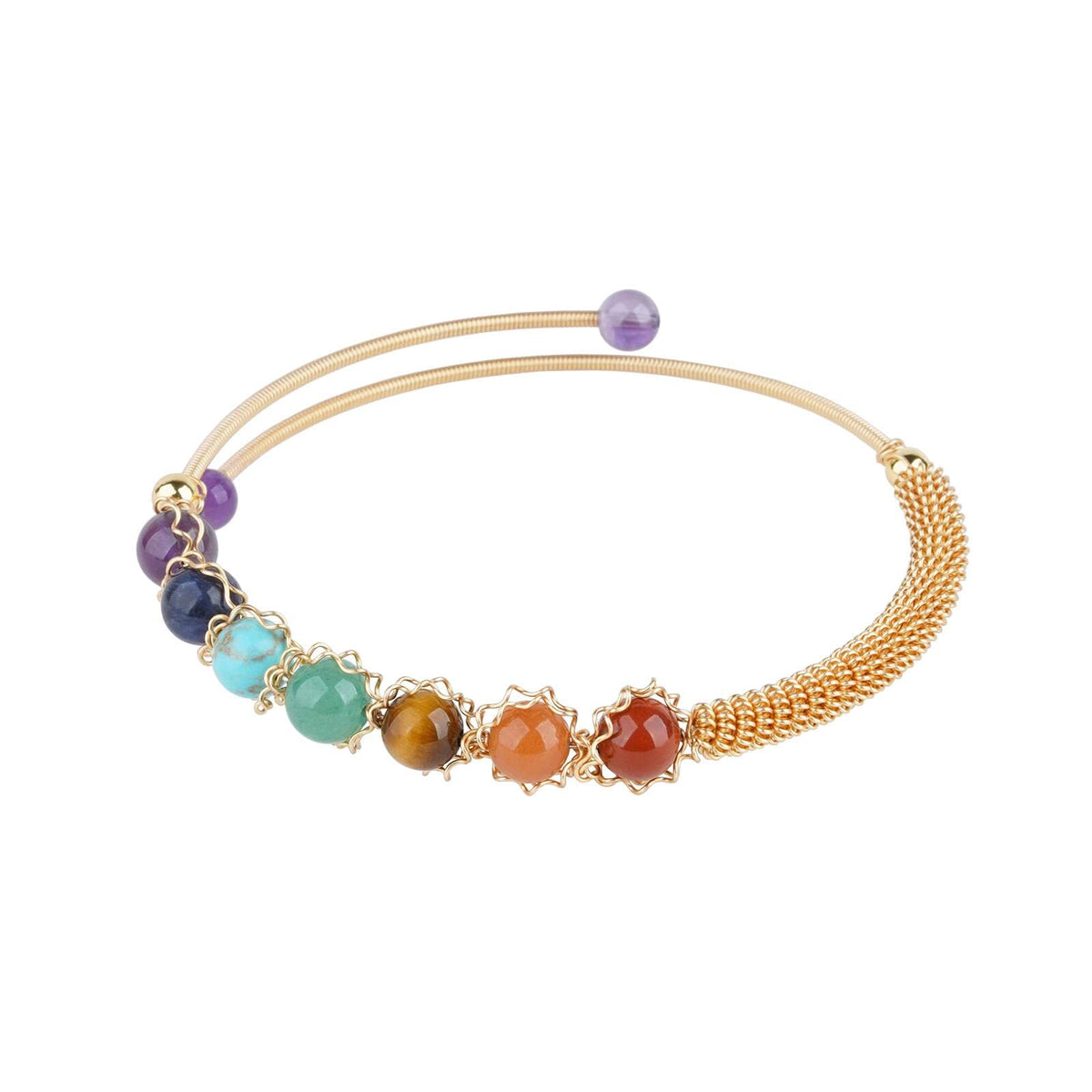 ASGIFT 7 Chakra Bracelet Adjustable 14K Gold Wire Wrapped 6.5mm Beads Bracelet Natural Crystal Yoga Meditation Bracelet Jewelrys for Women