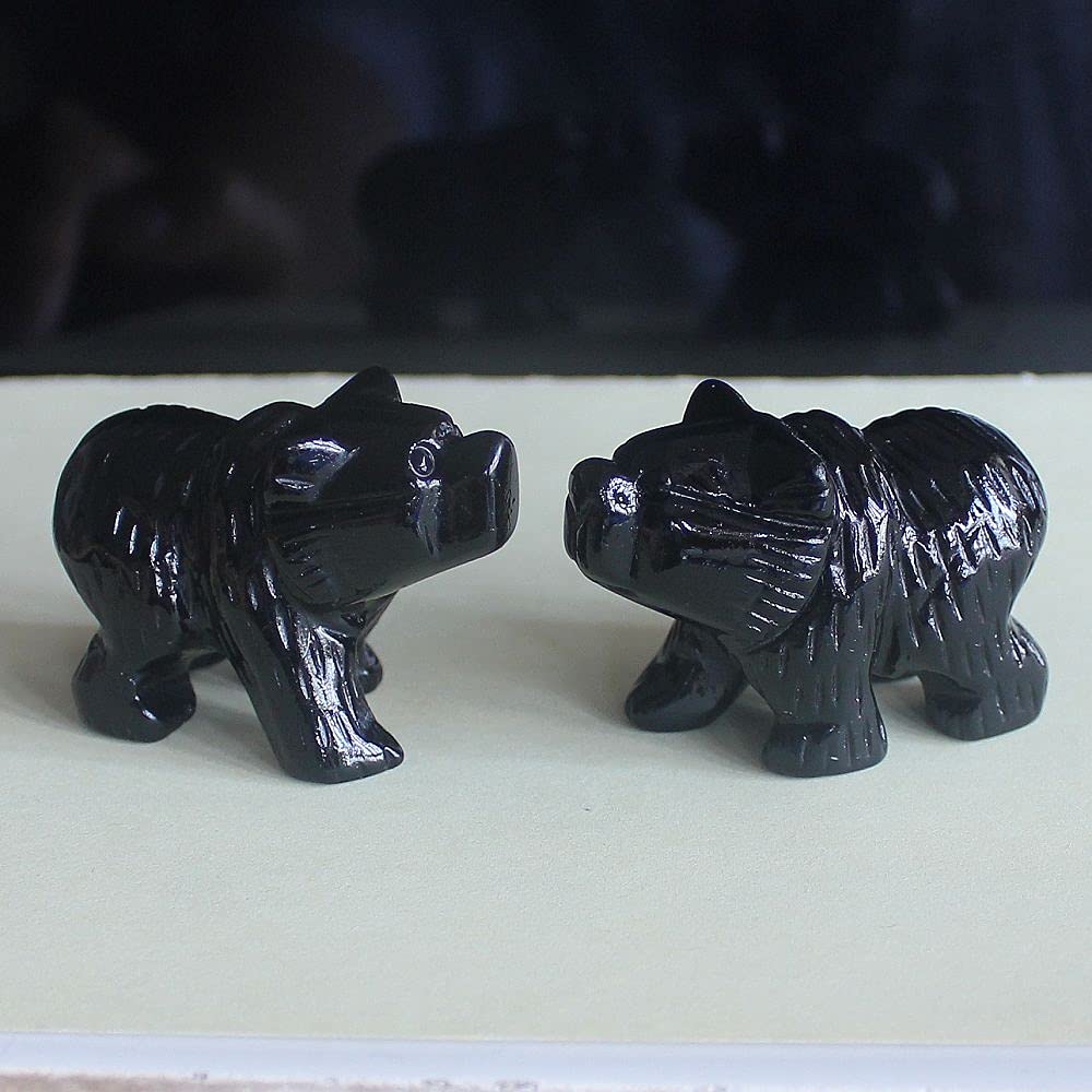 HLbshi Hand Carved Gemstone Crystal Bear Figurine Animal Statue Carving Office Home Decor Collections 2'' (Black Obsidian)