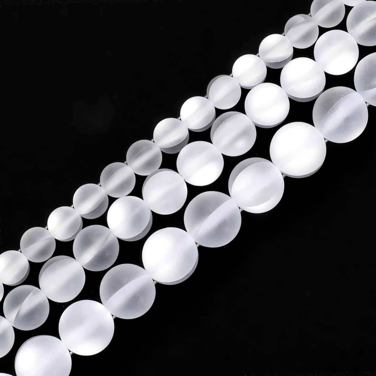 uxcell Matte Crystal Glass Beads 8mm Synthetic Frosted Shining Semi-Precious Round Loose Beads Synthetic Moonstone for Jewelry Making DIY Bracelet, White Silver