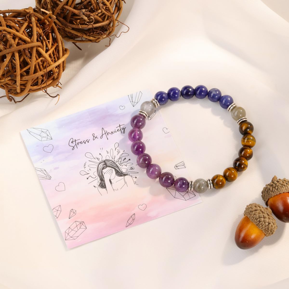 Top Plaza Healing Chakra Anxiety Bracelets for Women Natural 8mm Crystal Gemstone Beaded Protection Bracelet Good Luck Energy Jewelry Gifts for Mom - Style 1