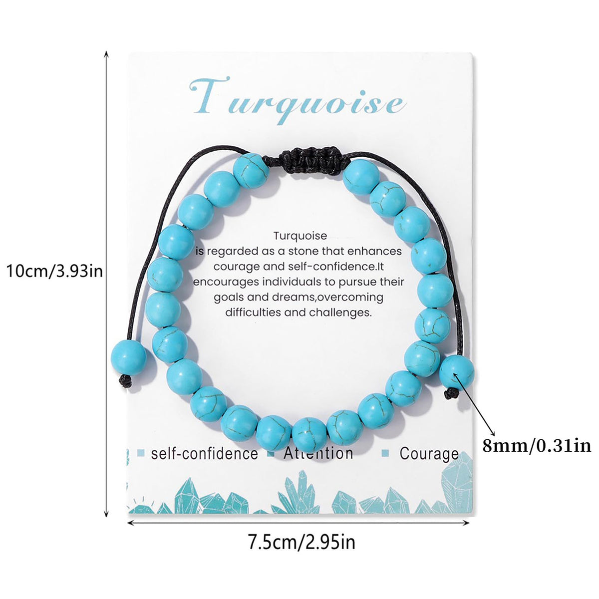 Turquoise Bracelet for Women 8mm Handmade Adjustable Turquoise Bead Bracelet Crystal Beaded Bracelet Turquoise Jewelry for Women Girls