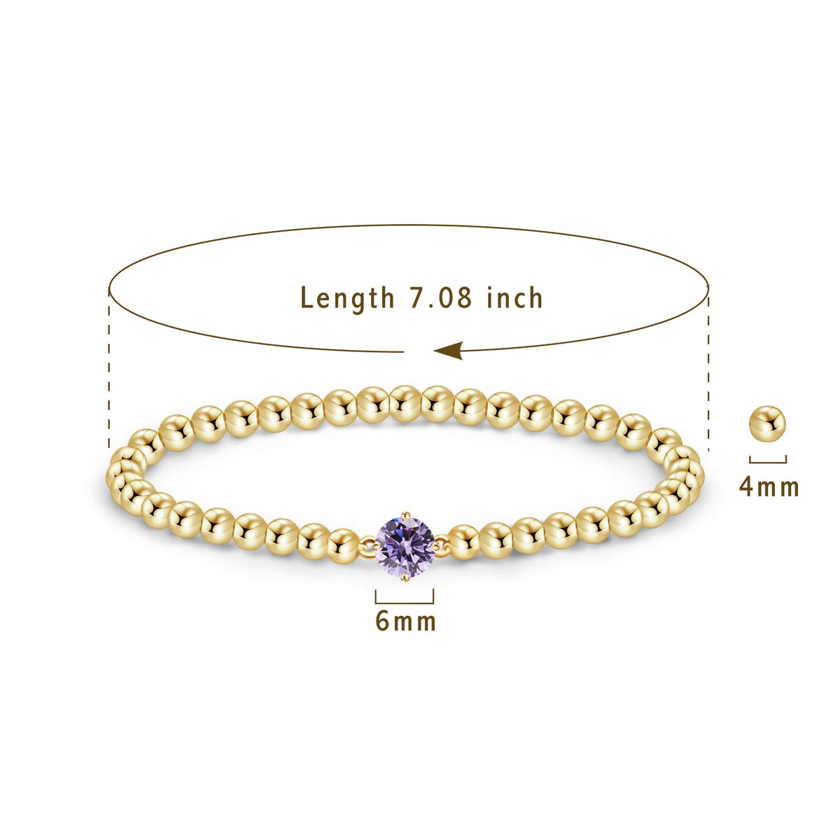 Free bird Amethyst Bracelet for Women 6mm Round Amethyst Handmade Stretch Elastic Bracelet Beaded Bracelet Dainty Gold Bracelet Stack Jewelry for Women