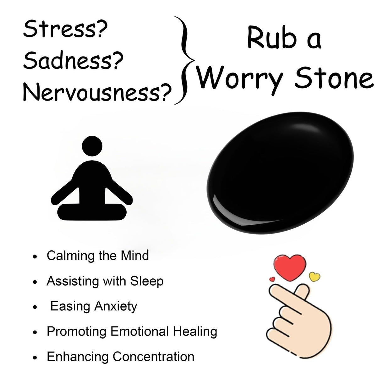 NUKAYAI Thumb Worry Stone Black Obsidian Crystal Stone Healing Crystals Pocket Oval Natural Stress Relief Gifts Meditation Accessories Palm Reiki Tiny Fidget Trinket Anxiety Relief Items for Women Men
