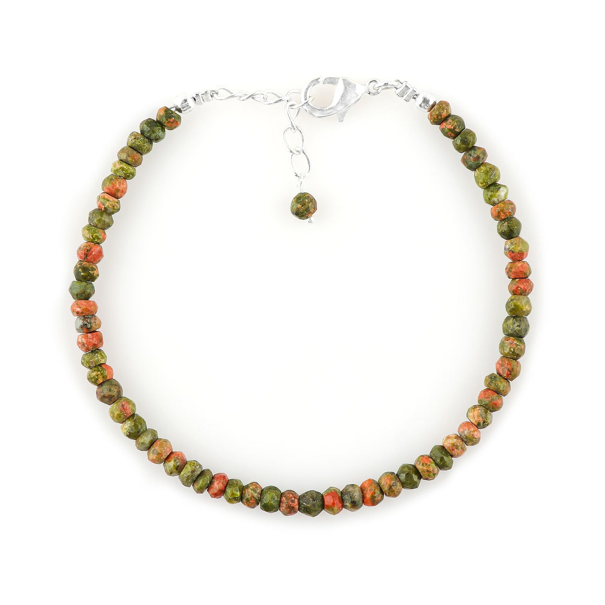 CRYSTALINES Natural Unakite Gemstones Beads Dainty Bracelets, Handmade, Beaded Crystals Jewelry, Women Bracelet, Bohemian, Silver Plated, Adjustable Chain-7+1inch, AAA Grade