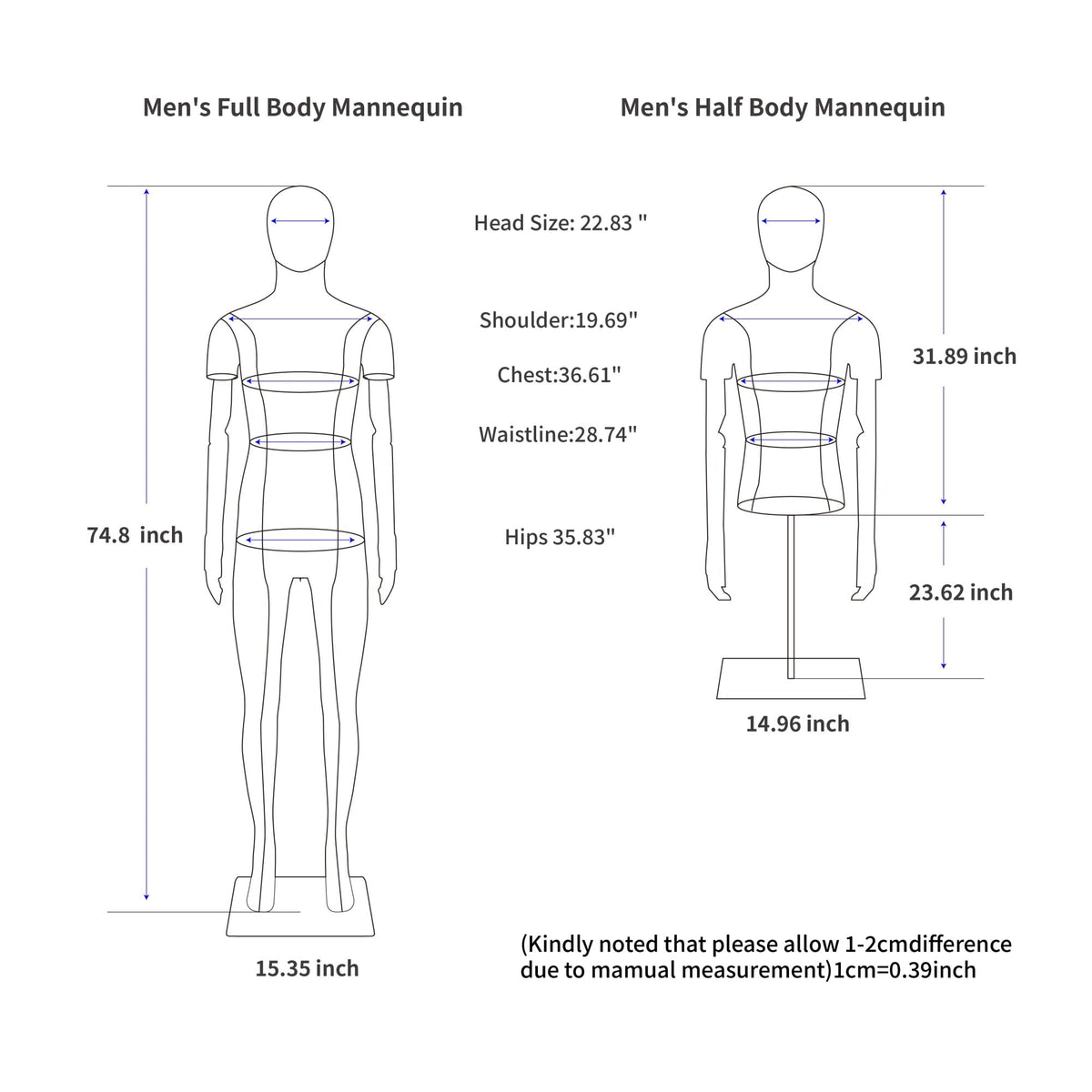 Male Mannequin with Articulated Wood Arms, Premium Fiberglass Dress Form with Linen Torso, Heavy Duty Stainless Steel Base, Flexible Display Dummy for Retail Store & Tailoring(Brown,Straight Leg)