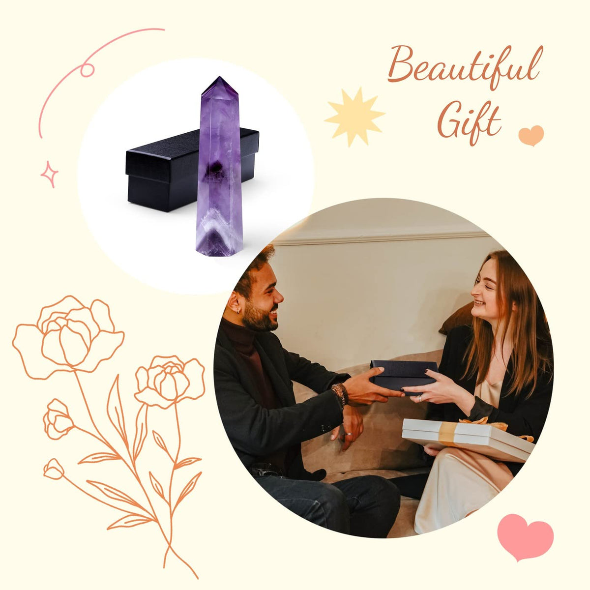 ZHIYUXI 3.7-4" Amethyst Crystal Gemstones Crystals and Healing Stones Purple Crystal Tower Hexagonal Pointed Crystal Wand 1 Pc Large Crystals Reiki Energy Balancing Meditation Therapy Decoration Gifts