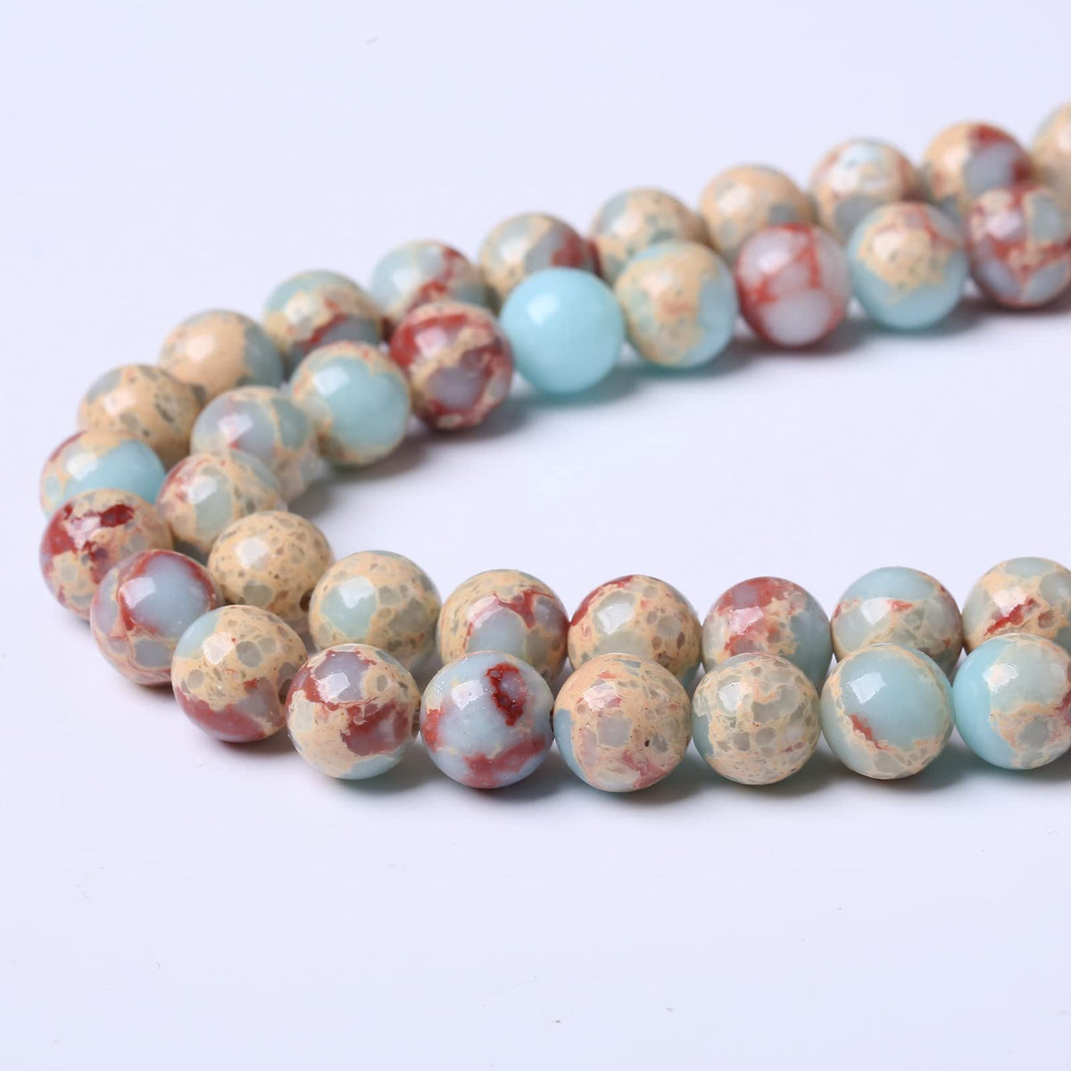 36PCS 10MM Natural Longevity Mountain Beads Round Loose Stone Beads for Jewelry Making DIY Energy Stone Healing Power Bracelet 15"