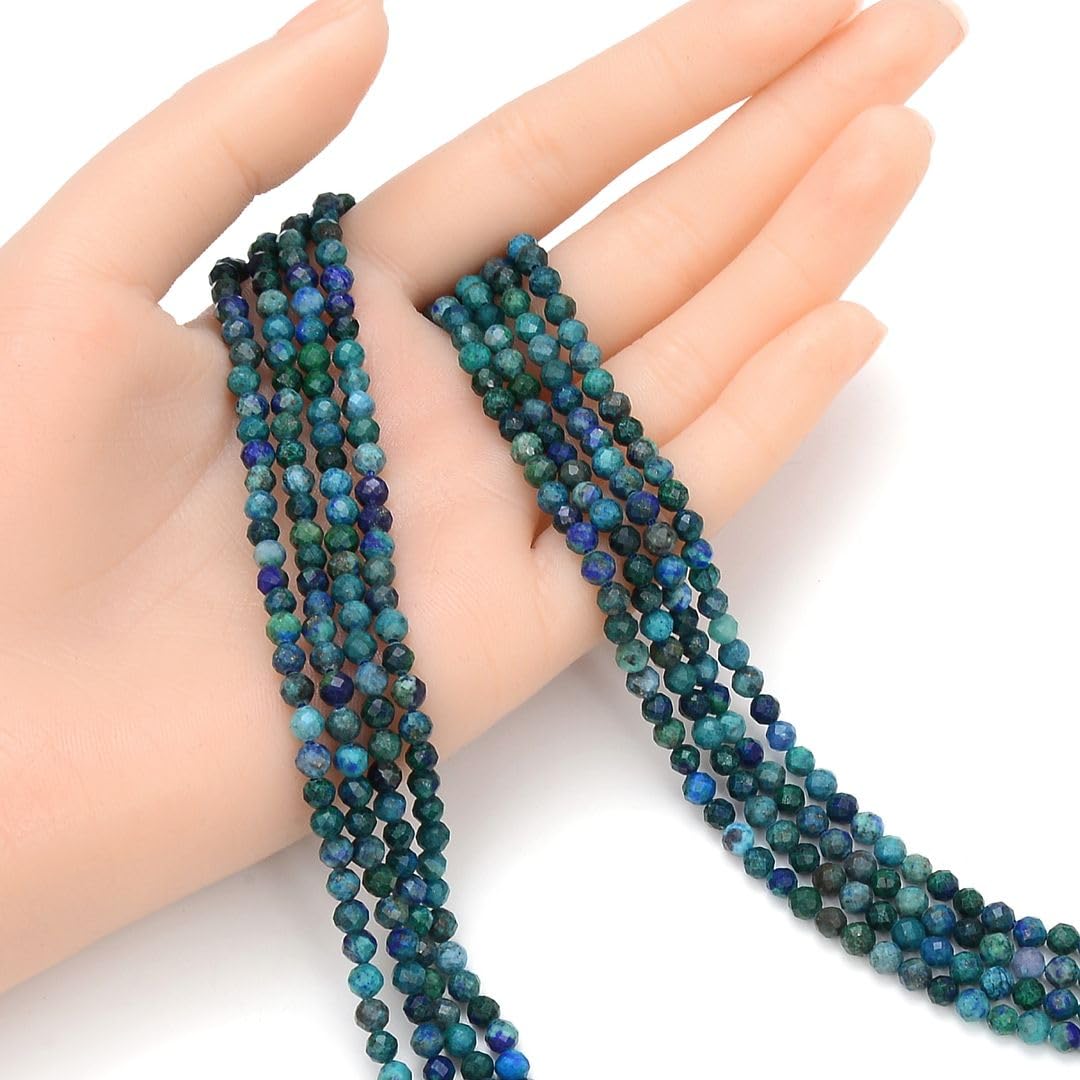 Adabele 15 Inch Natural Lapis Chrysocolla Healing Gemstone 4mm (0.16 Inch) Tiny Small Faceted Round Loose Beads Stone Spacer (85-95pcs) for Craft Jewelry Making GK4-14
