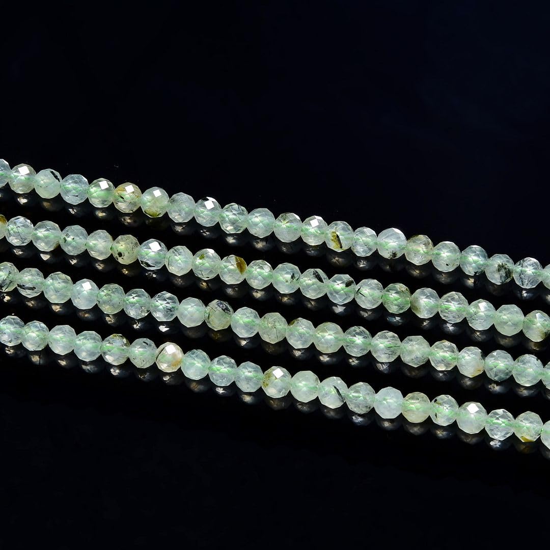 Adabele 30 Inch Natural Green Prehnite Healing Gemstone 4mm (0.16 Inch) Tiny Small Faceted Round Loose Beads Stone Spacer (170-190pcs) for Craft Jewelry Making GK4-12