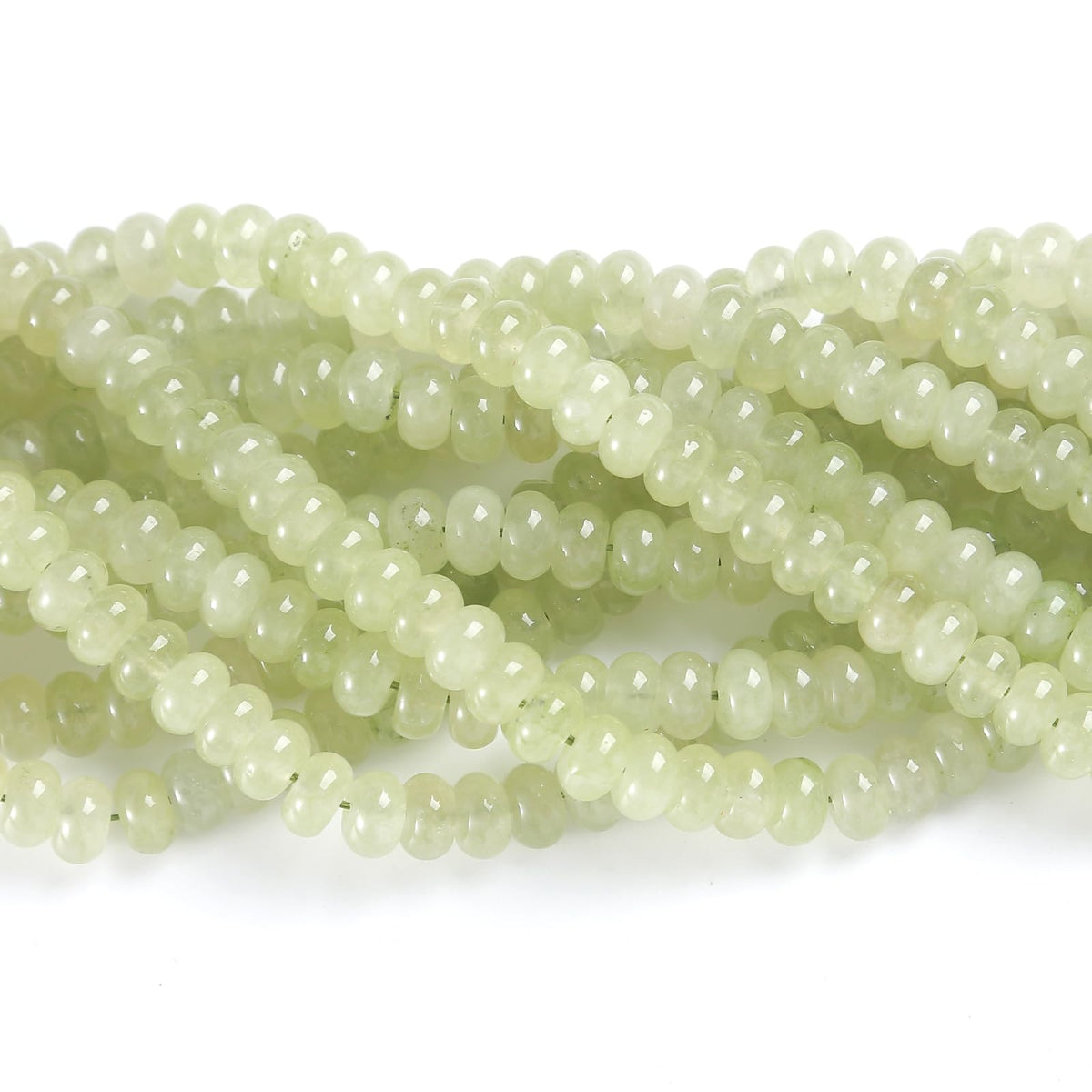 76pcs 5x8mm Natural Stone Prehnite Jade Rondelle Spacer Loose Beads Abacus Disk Stone Round Loose Gemstone Beads for Jewelry Making DIY Bracelet Necklace