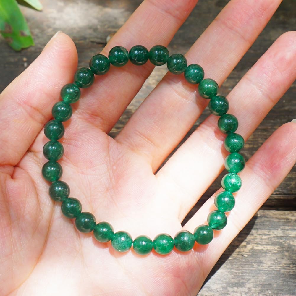 TaHLga 6mm Emerald Bracelet | Natural Green Heart Chakra Crystal Beads - Handmade Gemstone Meditation Bracelet for Abundance & Love & Luck | Beading Tool Kit - Fits for 6-7 inch Small Wrist Size