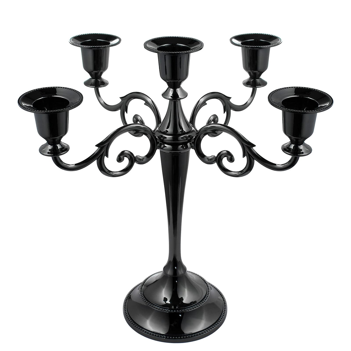 FANWNKI 5-Candle Metal Candelabra 10.2 Inch Tall Candlestick Candle Holders for Home Decor Wedding Christmas Church Halloween Party, Black