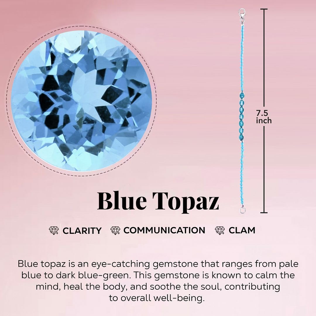 SHOP LC DELIVERING JOY Topaz Blue Bracelets for Women in Sterling Silver Blue Topaz Jewelry Birthday Christmas Gifts for Anniversary Engagement Size - 7.25 Inches