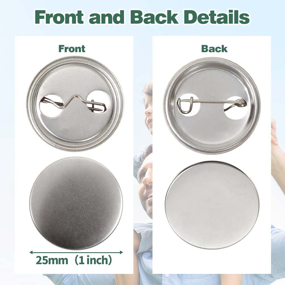 Mostme 300 Sets 1 inch Button Maker Supplies, 25mm Button Supplies Parts Badge Part, Buttons Making Supplies, Includes Metal Pin Back Cover, Metal Shells, Blank Paper&Clear Film