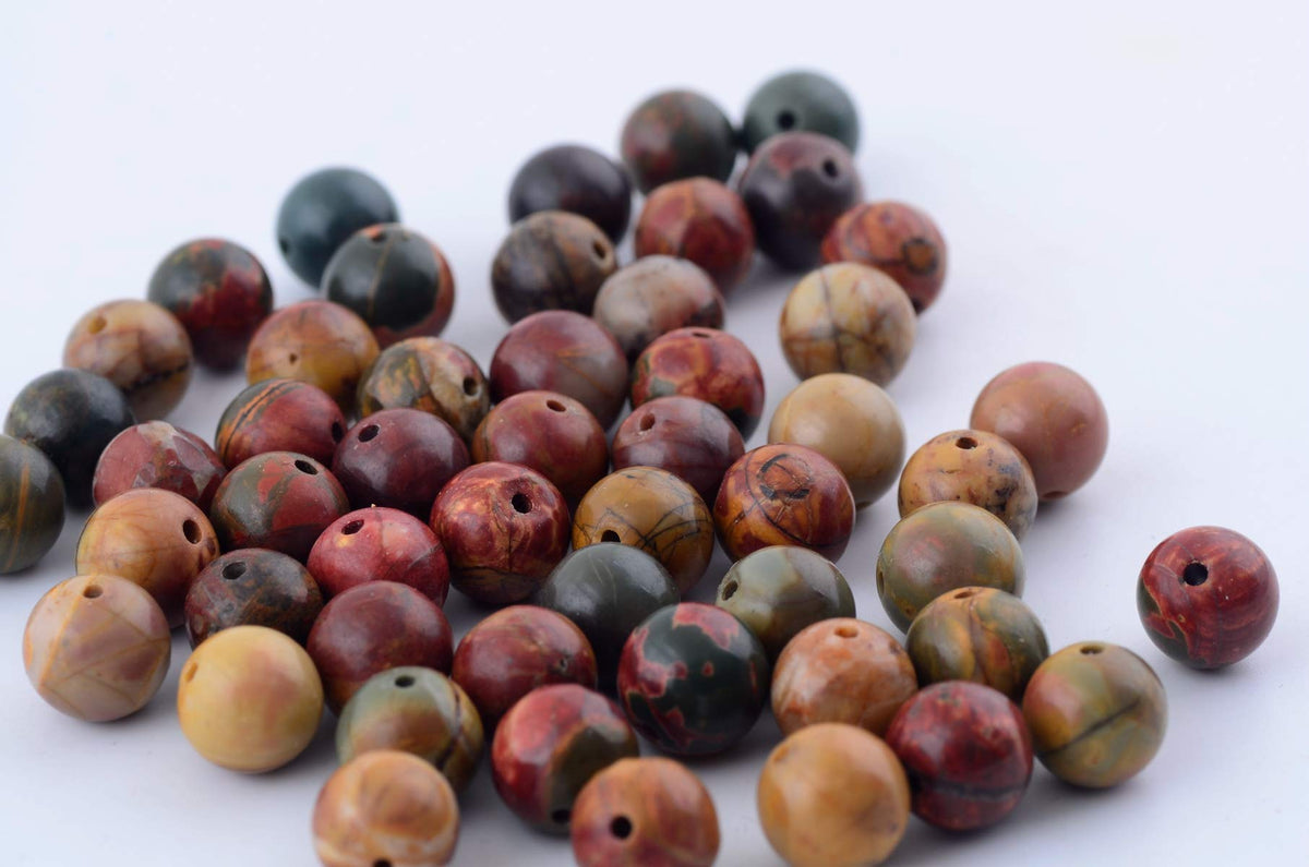 Natural Stone Beads 100pcs 8mm Picasso Jasper Round Genuine Real Stone Beading Loose Gemstone Hole 1mm DIY Charm Smooth Beads for Bracelet Necklace Earrings Jewelry Making (Picasso Jasper Red, 8mm)
