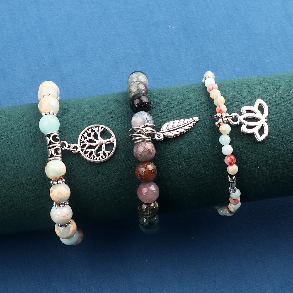 UEUC Tree of Life Yoga Healing Stone Bracelets,Multilayer Lotus Chakra Stone Reiki Bracelet Sets,Anxiety Crystal Natural Stone,for Women Stress Relief(#149)