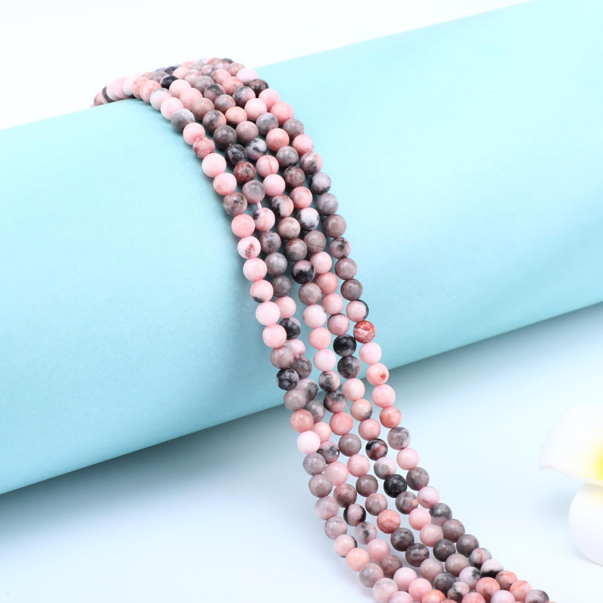 CMBYN Natural Stone Beads Round Genuine Real Stone Beading Strand Loose Gemstones DIY Smooth Bead for Bracelet Necklace Earrings Jewelry Making (Pink Zebra, 4mm 90 Pieces)