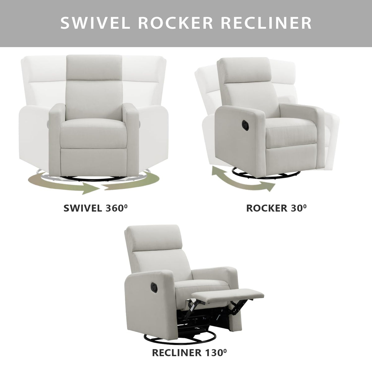 Oxford Baby Layton Manual Upholstered Glider Recliner Rocking Chair 360° Swivel for Nursery and Living Room – Oatmeal