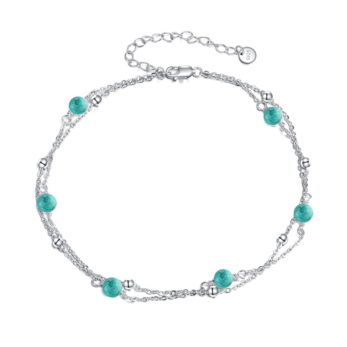 CRMAD Turquoise Bracelet for Women Sterling Silver Beach Jewelry Gift for Women (turquoise, bracelet 7+2'')
