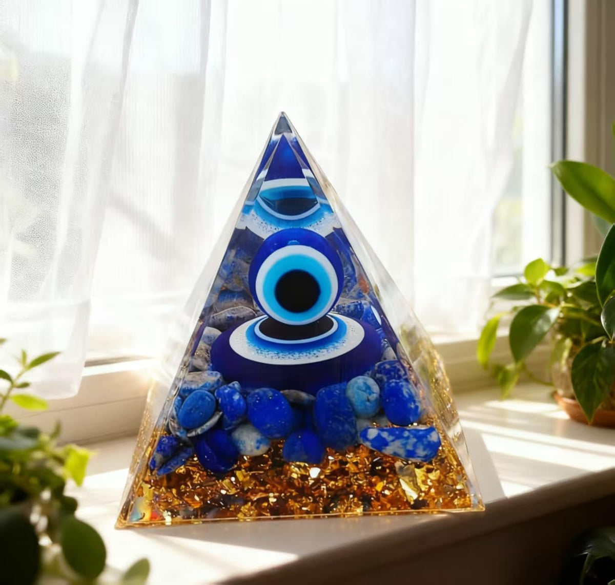 ycyingcheng Moonstone Crystal Orgone Pyramid Ogan Crystal Energy Tower, Nature Reiki Chakra Crushed Stone Jewelry, Crystal Pyramid for Home Decor (Lapis Lazuli)