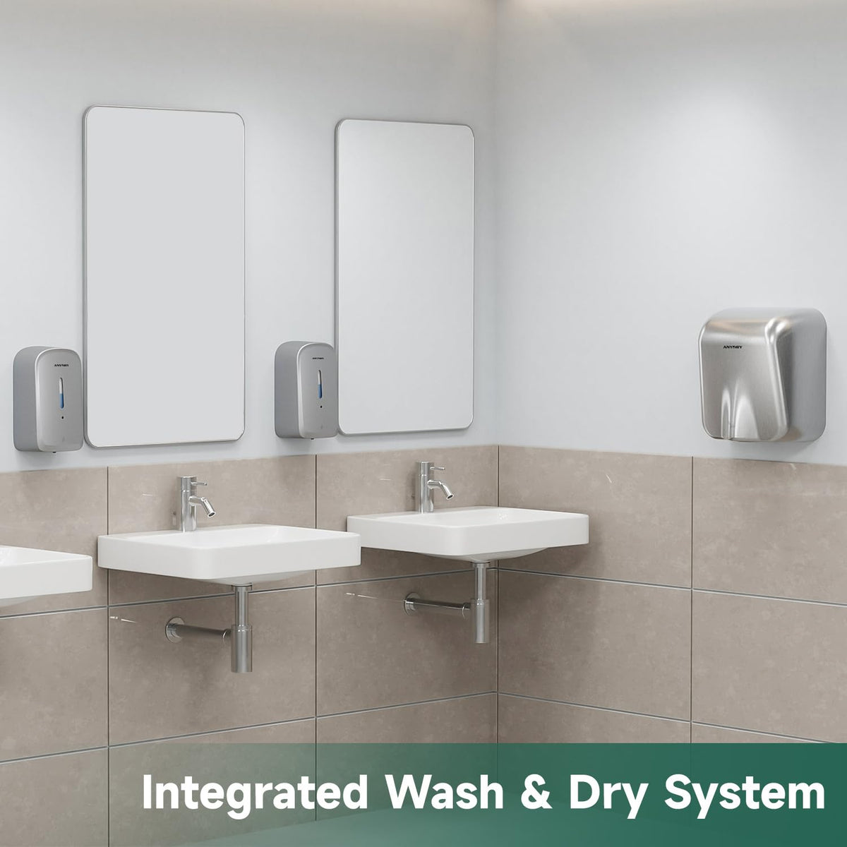 anydry Commercial Automatic Soap Dispenser Large 34oz/1000ml Capacity Wall-Mounted Touchless Liquid Dispenser for High-Traffic Restrooms, Offices, Hospitals Model AD1220S Silver