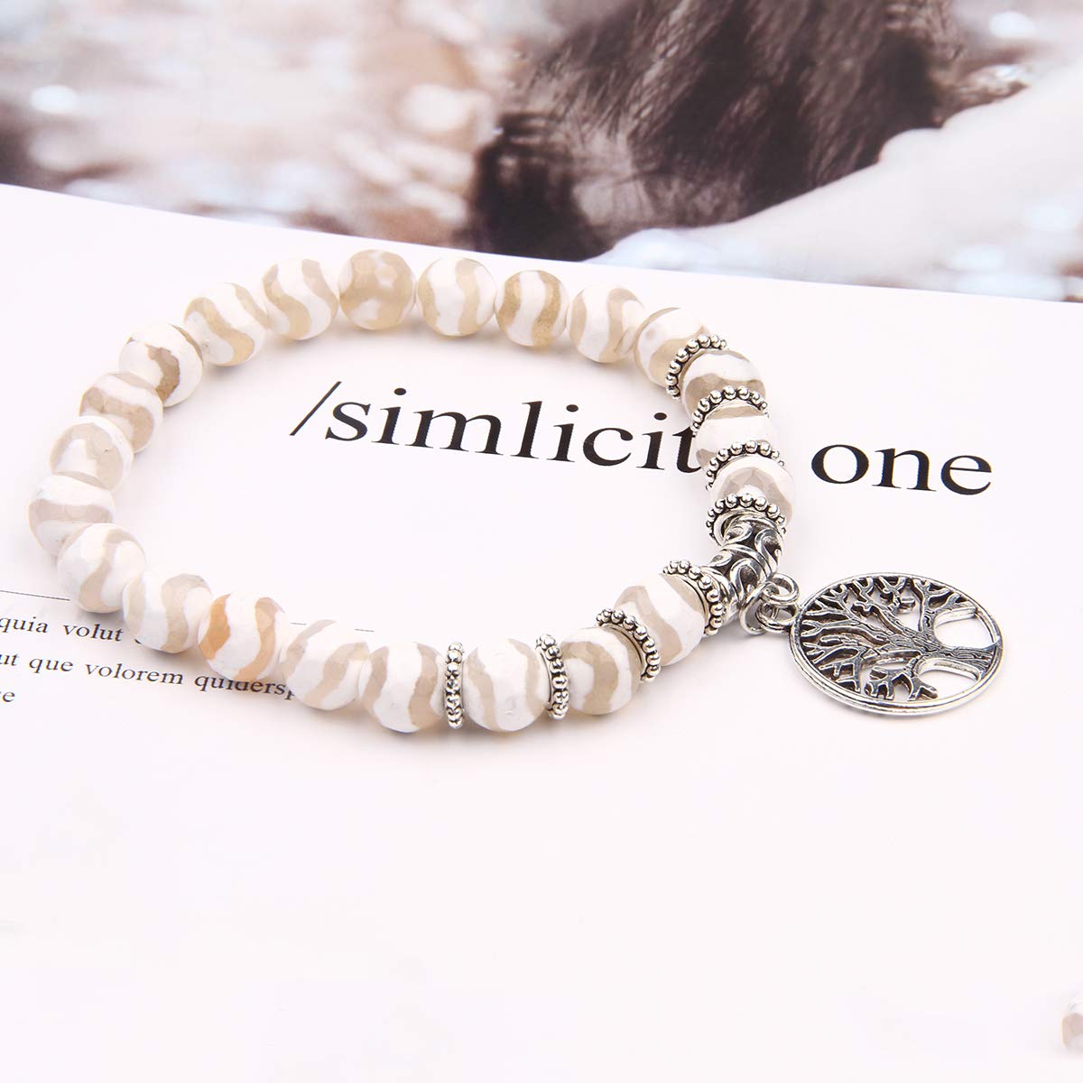 Jardme Healing Crystal Bracelets for Women, 8mm Beaded Natural Stone Stretch Chakra Bracelets Tree of Life Bracelet Jewelry Gifts for Women