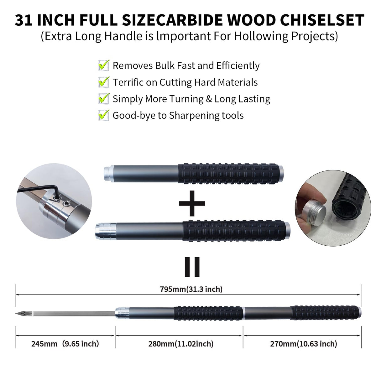 RUITOOL Carbide Wood Lathe Turning Tools Set with Bowl Sander, Including Swan Neck Hollower, Rougher, Finisher, Detailer, 1" & 2" Mandrels, Sandpapers and Aluminum Alloy Handles for Woodturning