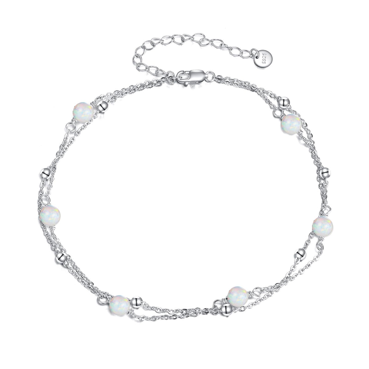CRMAD Opal Bracelet for Women Sterling Silver Beach Jewelry Gift for Women (opal, bracelet 7+2'')