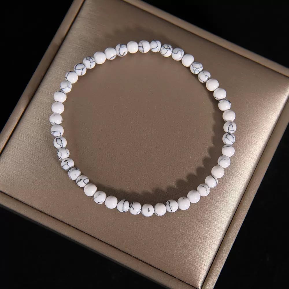 CHELYQST Howlite Bracelet - Stone of Good Sleeping,Stretch Natural Stone Crystal Beads Jewelry Gifts for Women Men Unisex Adult,4mm