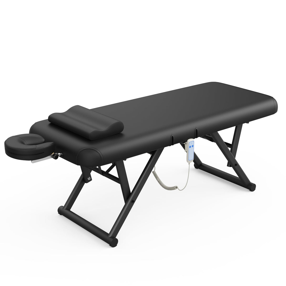 pouseayar Adjustable Massage Table with Face Pillow & Headrest, Sturdy and Solid, Silent and Easy to Adjust - Adjustable Backrest, Electric Leg Lifting, Black
