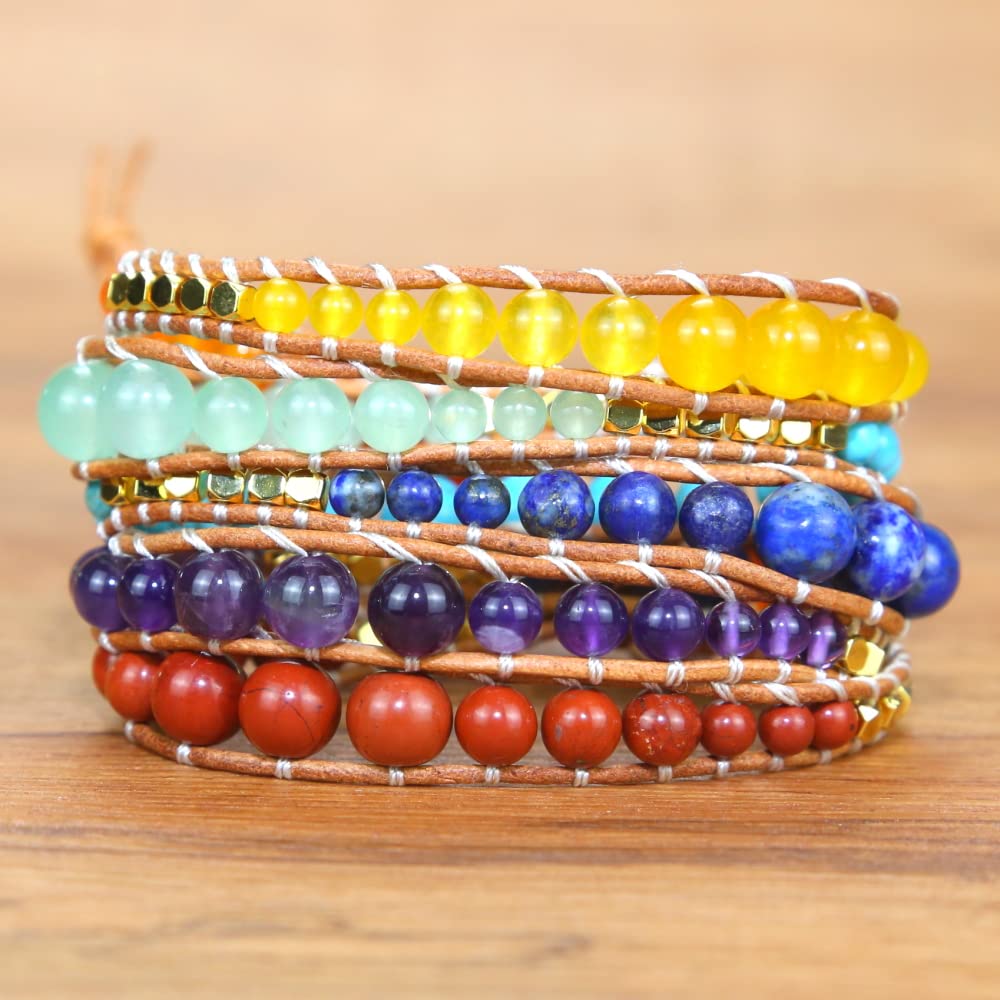 ZOSOJONA Handmade Boho Wrap Bracelet For Women Adjustable Nature Stone Turquoise Crystal Beaded Bracelets