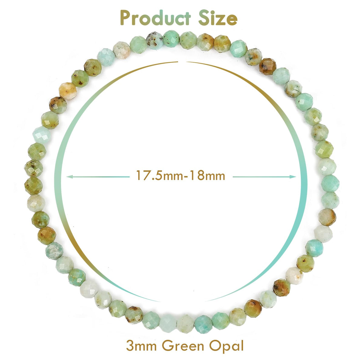 BONNY BOXX Natural Genuine Gemstone Faceted Round Beads Bracelets, 3mm Adjustable Stretchy Tiny Faceted Green Opal Bracelet, Healing Crystal Reiki Chakra Dainty Jewelry Fashion Gifts