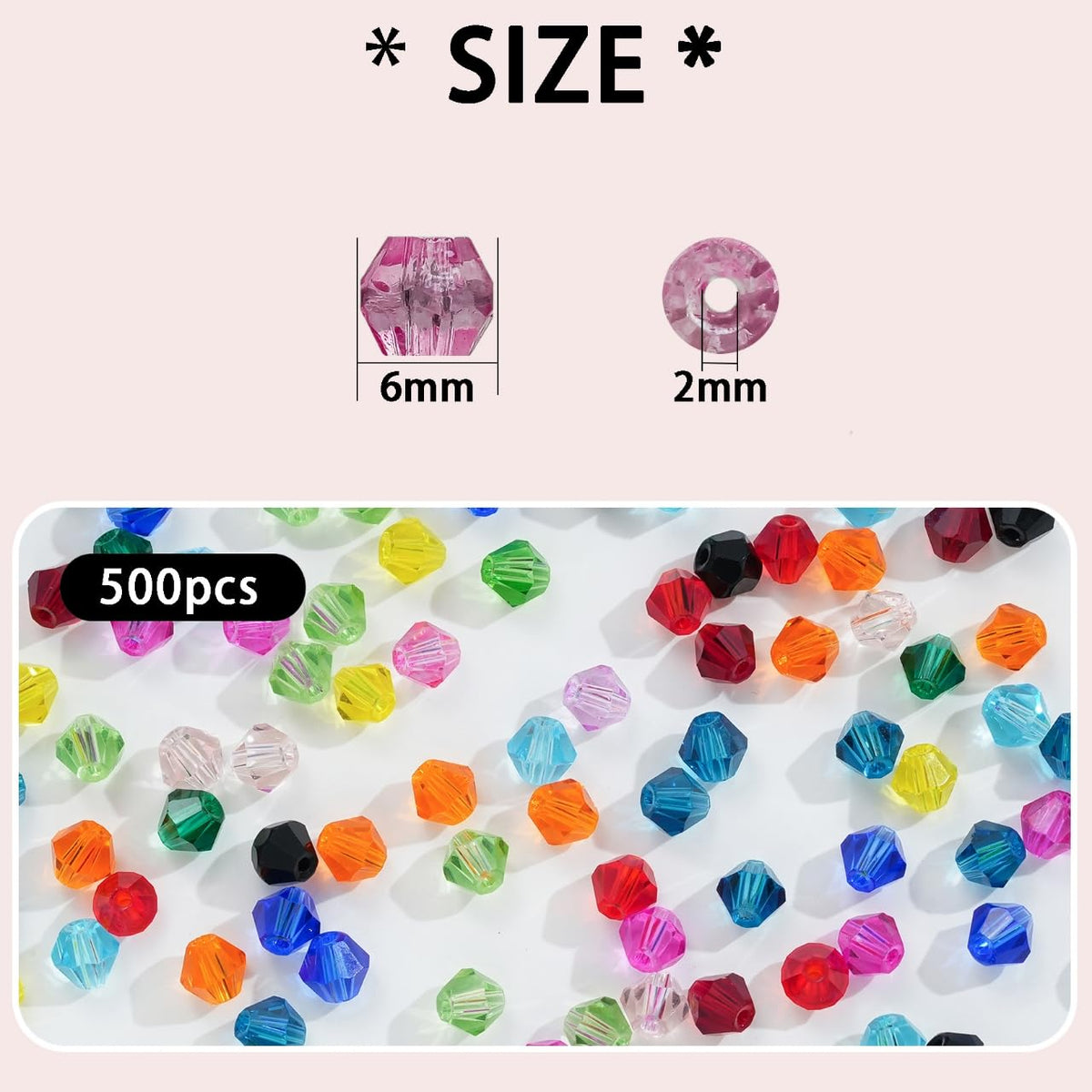 500PCS 6mm Bicone Crystal Beads Acrylic Faceted Spacer Loose Craft Beads Bulk for Jewelry Making DIY Friendship Bracelets Necklace Earring (Dark Red)