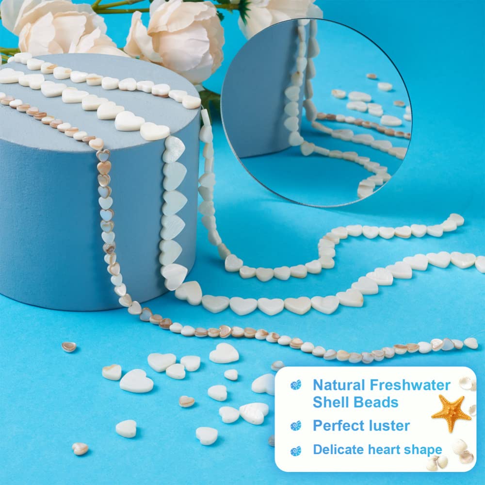 Fashewelry 147pcs Heart Natural Freshwater Shell Loose Beads White Peach Heart Sea Shell Spacer Charm Beads 6mm/8mm/12mm for Jewelry Making