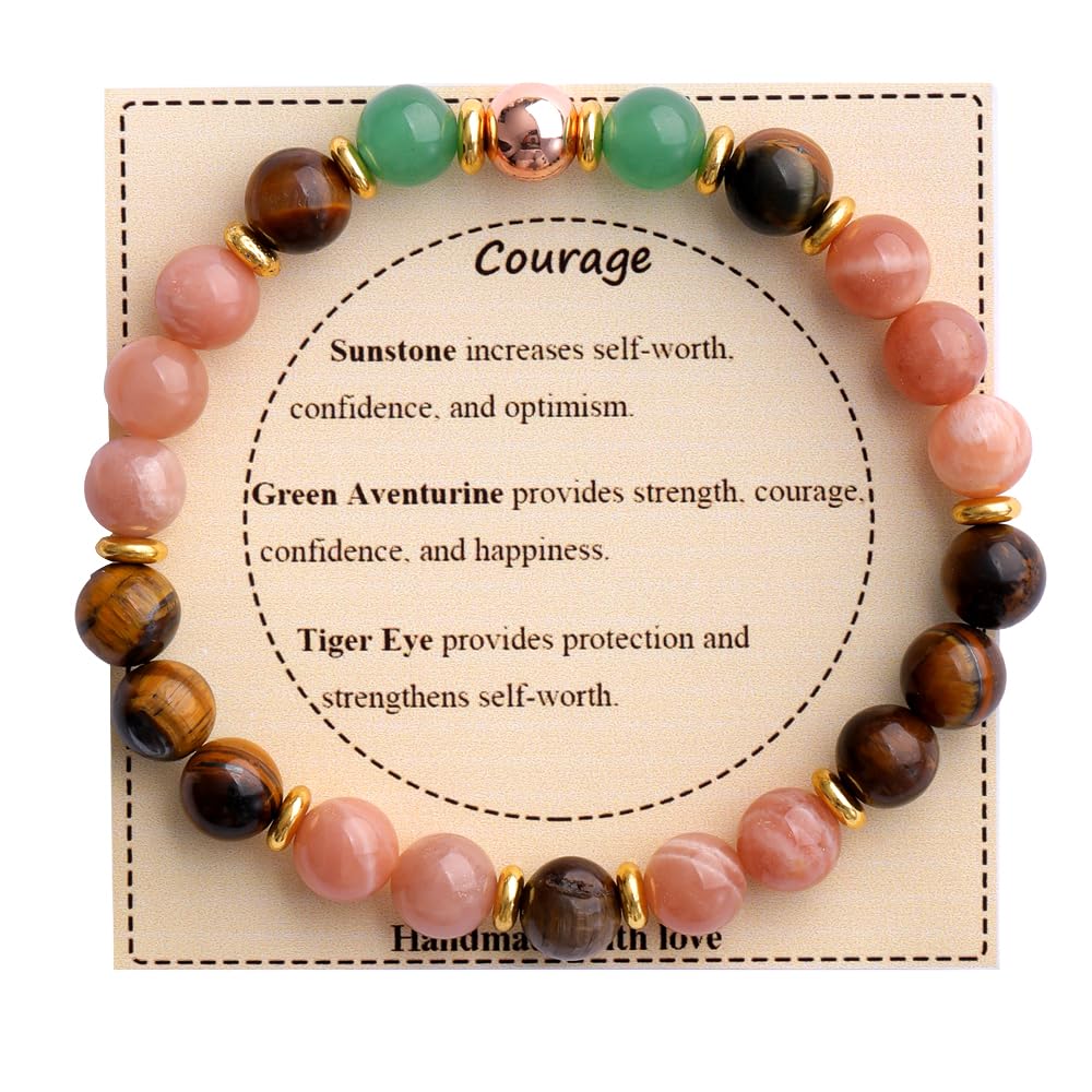 KSQS Healing Stone Bead Bracelet for Women, Natural Gemstones Balance Protection Bracelet, Spiritual Crystal Beads Bracelet Anxiety Relief with Meaning Card(#34)